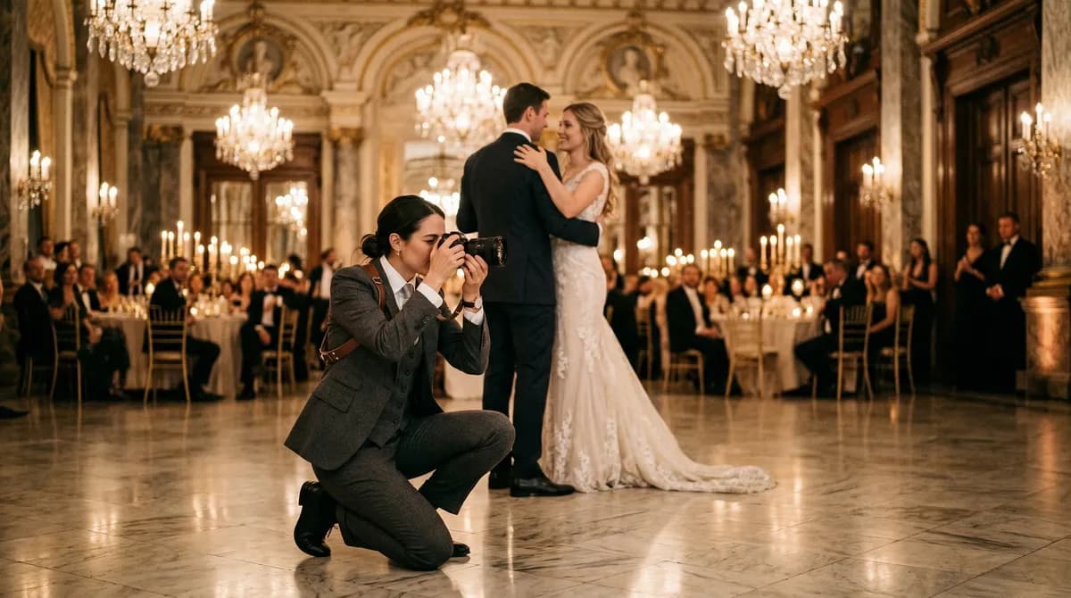 Svatební fotograf při focení prvního tance